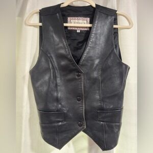 Vintage Laurice Black Leather Vest Women Small Biker Western Cinch Back